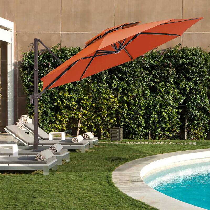 11 ft. Round Cantilever Tilt Patio Umbrella With Crank in Orange