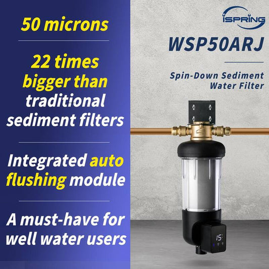 WSP50ARJ Spin-Down Sediment Water Filter Jumbo Size Large Capacity Reusable with Touch-Screen Auto Flushing Module