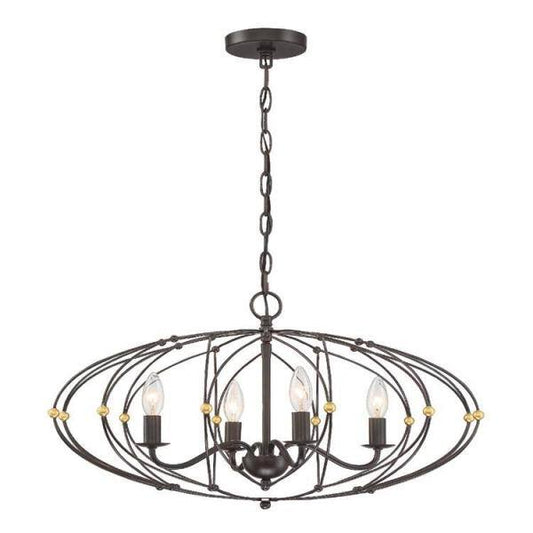 Zucca 4-Light English Bronze + Antique Gold Cage Chandelier