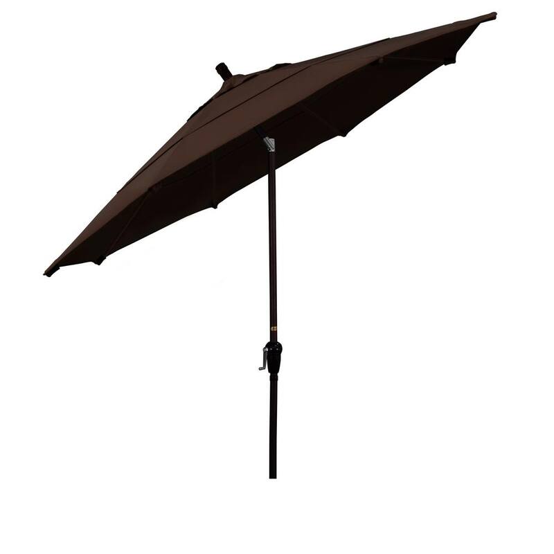 11 ft. Bronze Aluminum Market Auto Tilt Patio Umbrella in Mocha Pacifica