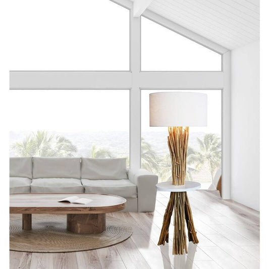 Woodland 60 in. Natural Wood Table Floor Lamp Handcrafted In Thailand