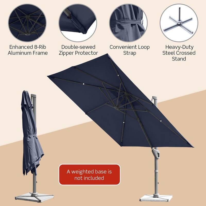 10×10 ft Aluminum Cantilever 360 Rotation Tilt Patio Umbrella in Blue