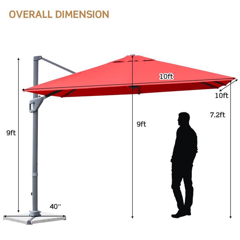 10×10 ft Aluminum Cantilever 360 Rotation Tilt Patio Umbrella in Orange