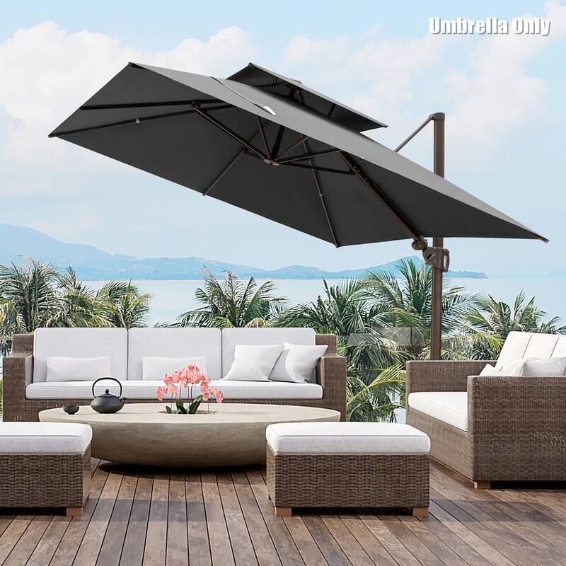 10 ft. Double Top Aluminum Cantilever Tilt Patio Umbrella in Dark Gray