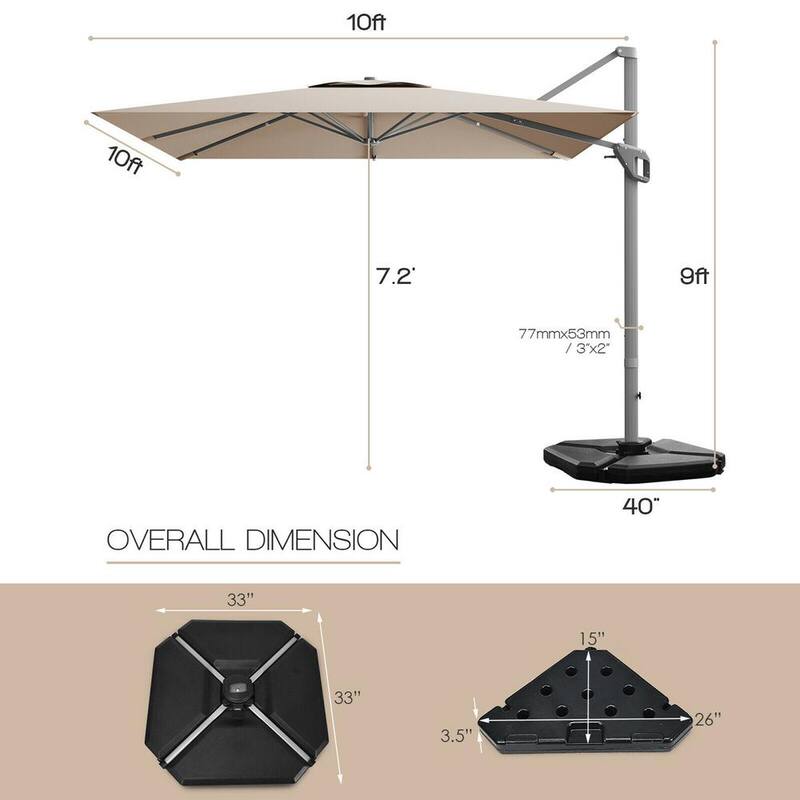 10 ft. x 10 ft. Patio Offset Cantilever Umbrella Aluminum 360-Degree Tilt Weight Base Coffee