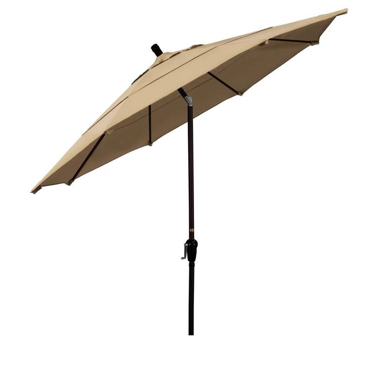 11 ft. Bronze Aluminum Market Auto Tilt Patio Umbrella in Beige Pacifica