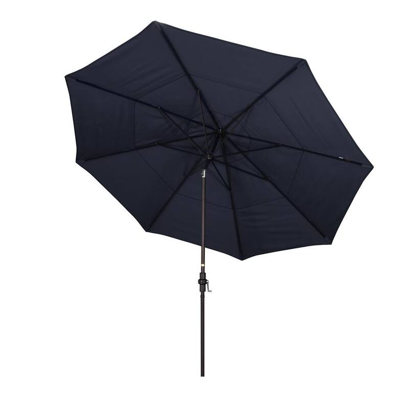 11 ft. Bronze Aluminum Market Collar Tilt DV Patio Umbrella in Navy Blue Pacifica