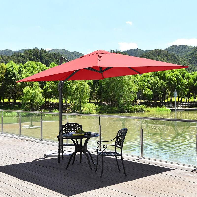 10×10 ft Aluminum Cantilever 360 Rotation Tilt Patio Umbrella in Orange