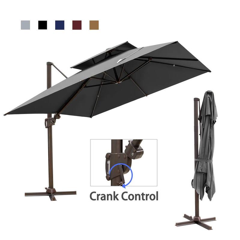 10 ft. Double Top Aluminum Cantilever Tilt Patio Umbrella in Dark Gray