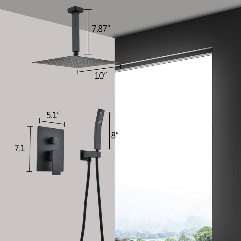 1-Spray Patterns with 2.5 GPM 10 in. Square Ceiling Mount Dual Shower Heads in Matte Black