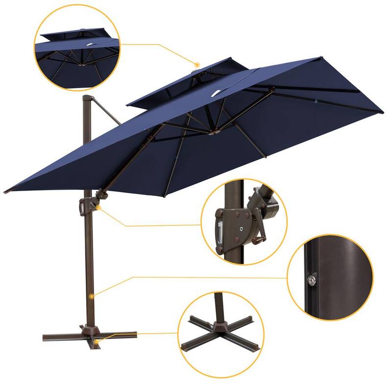 10 ft. Aluminum Cantilever Tilt Patio Umbrella in Navy Blue