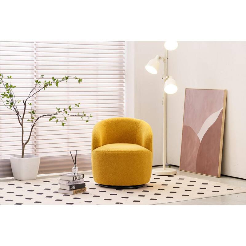 Yellow Teddy fabric swivel accent armchair barrel chair with black powder coating metal ring