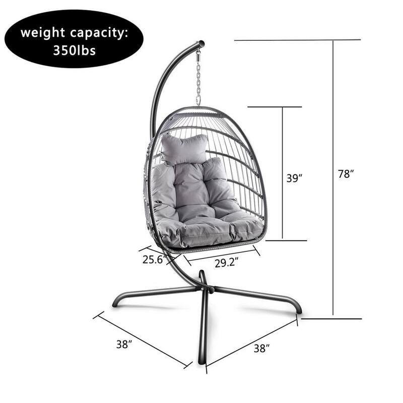 1-Person Metal Patio Swing Egg Chair with Grey Cushion