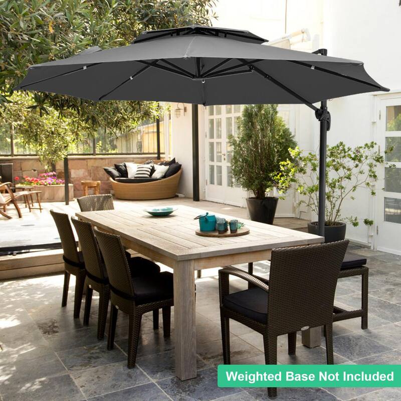 10 ft. Round Cantilever Tilt Patio Umbrella With Crank in Gray