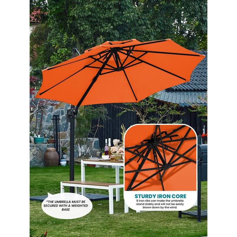 11 ft. Round Cantilever Tilt Patio Umbrella With Crank in Orange