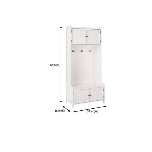 Wolcott White Wood Hall Tree with Bench and Storage 32 in. W x 72 in. H