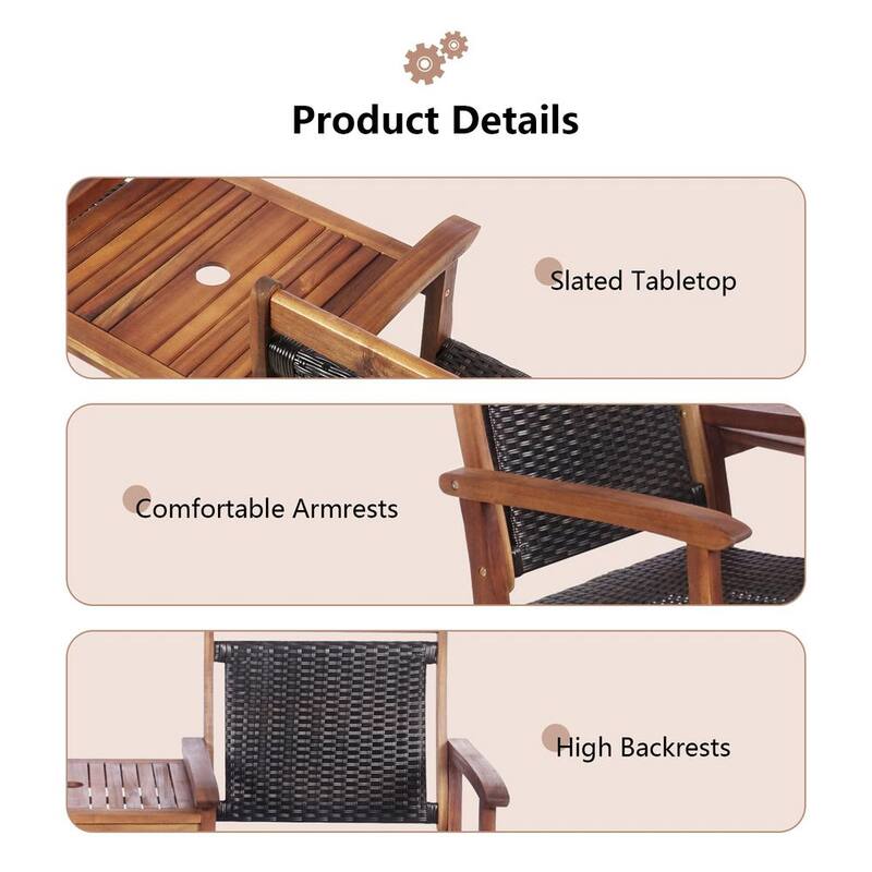 1-Piece 2-Seat Wood Patio Conversation Set with Umbrella Hole