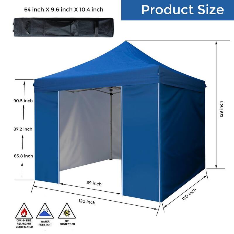 10 ft. x 10 ft. Blue Commercial Pop Up Canopy Tent Waterproof UV Protection