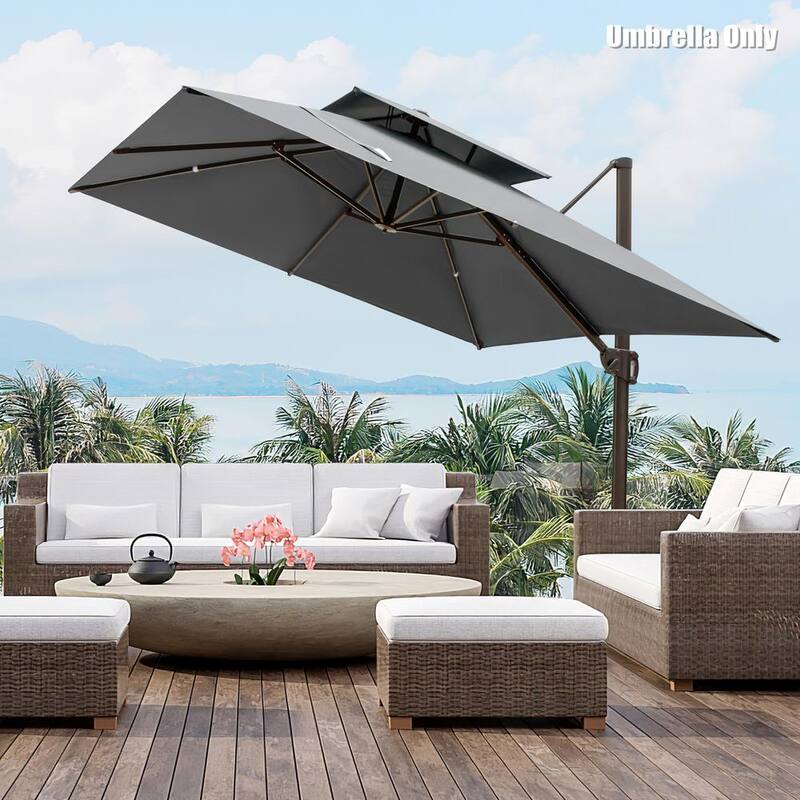 10ft. Double Top Aluminum Cantilever Tilt Patio Umbrella in Dark Gray