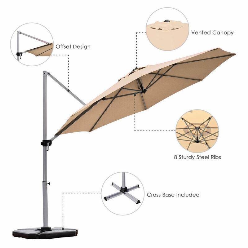 11 ft. 360 Rotation Aluminum Cantilever Tilt Patio Offset Umbrella in Beige