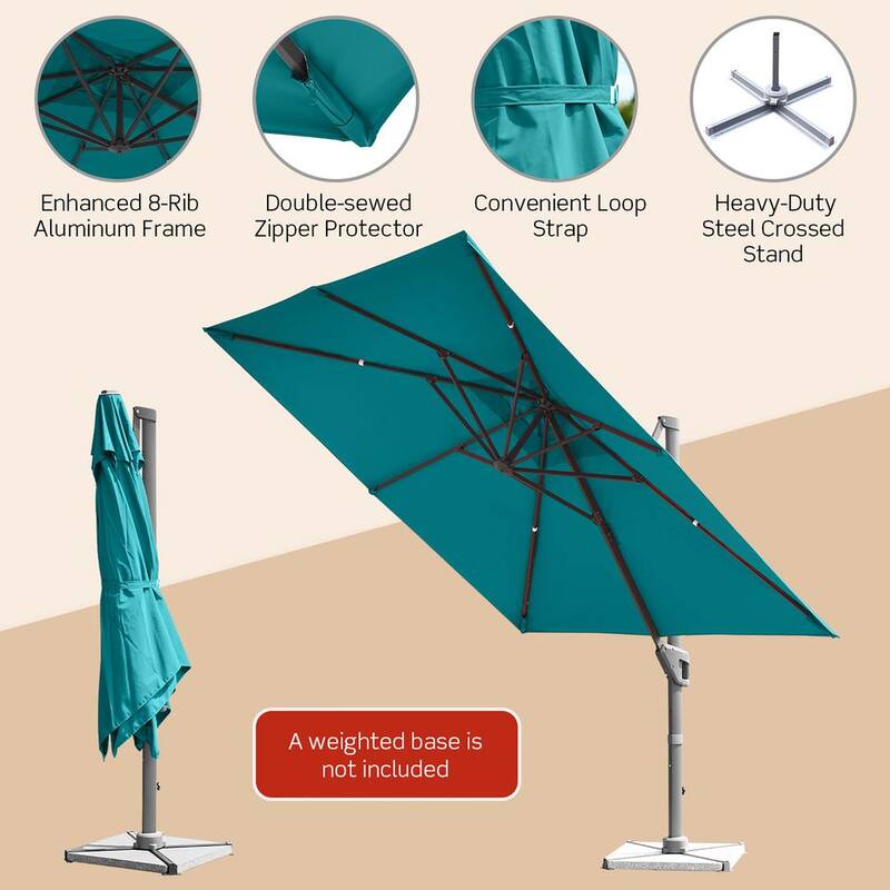 10×10 ft Aluminum Cantilever 360 Rotation Tilt Patio Umbrella in Green