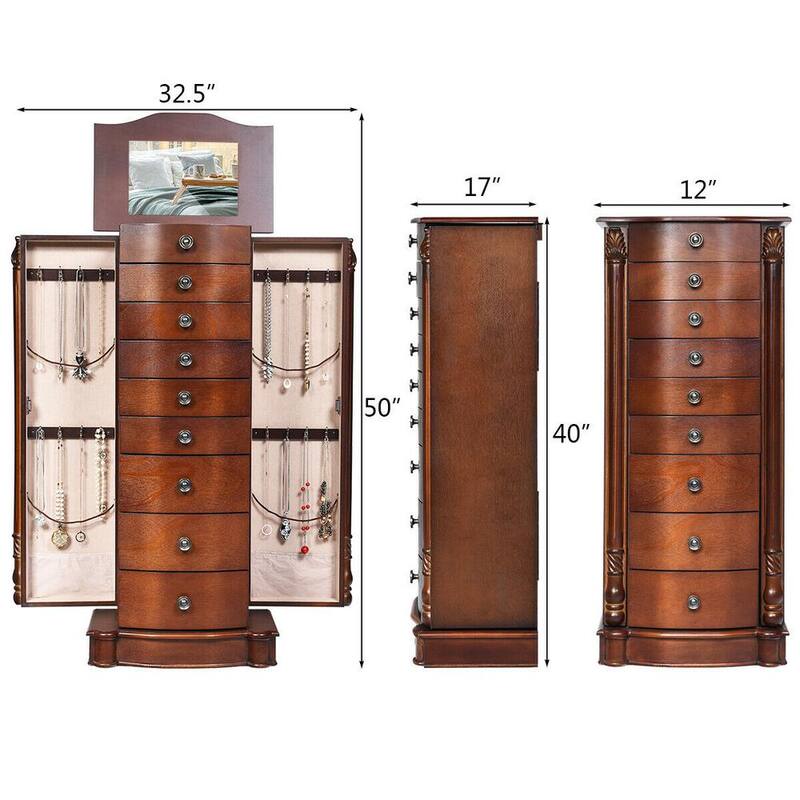 Wood Jewelry Cabinet Cabinet Armoire Box Storage Chest Stand Organizer Necklace