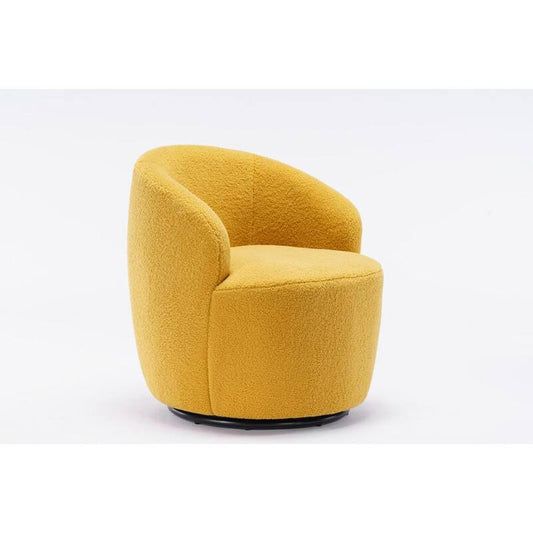 Yellow Teddy fabric swivel accent armchair barrel chair with black powder coating metal ring