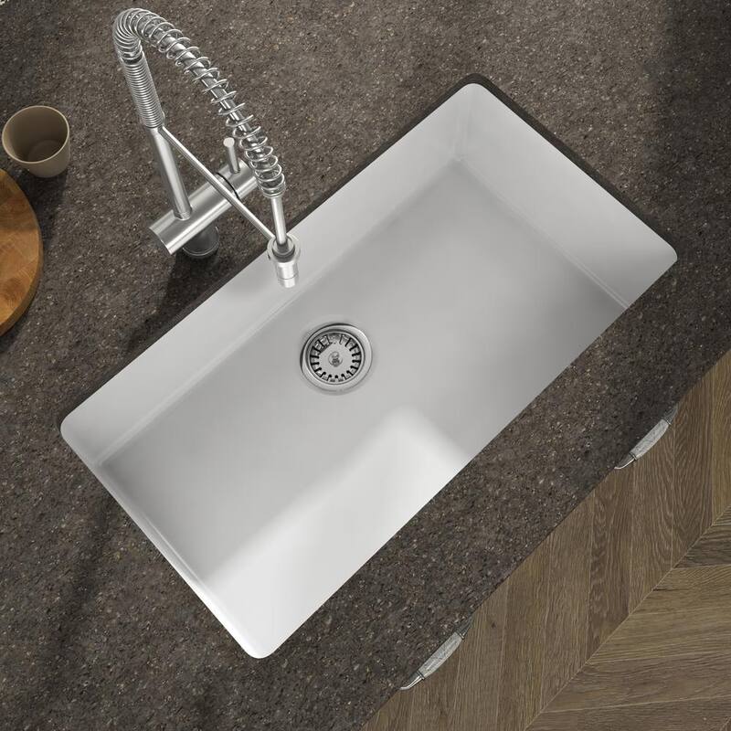 Yorkshire Fireclay White 24 in. Single Bowl Undermount Kitchen Sink with Strainer