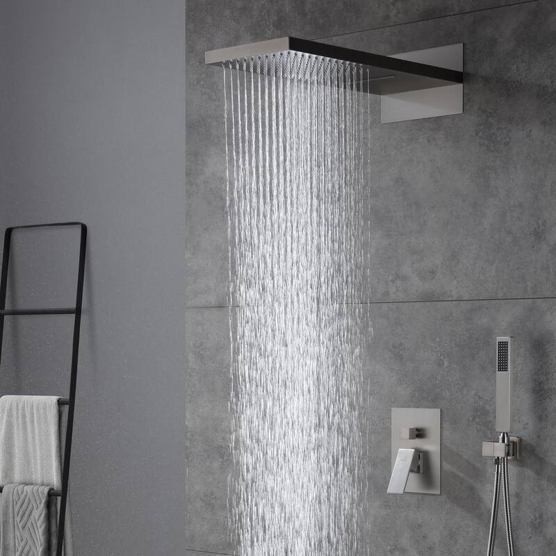 1-Spray Patterns with 2.5 GPM 22 in. Wall Mount Dual Shower Heads in Spot Resist Brushed Nickel Valve Included