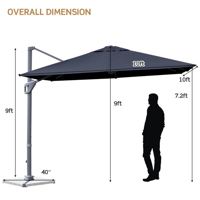 10×10 ft Aluminum Cantilever 360 Rotation Tilt Patio Umbrella in Blue