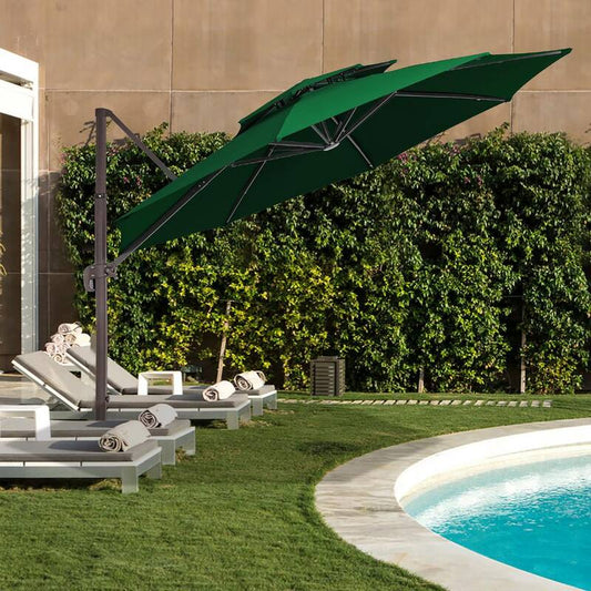 11 ft. Round Cantilever Tilt Patio Umbrella With Crank in Dark Green