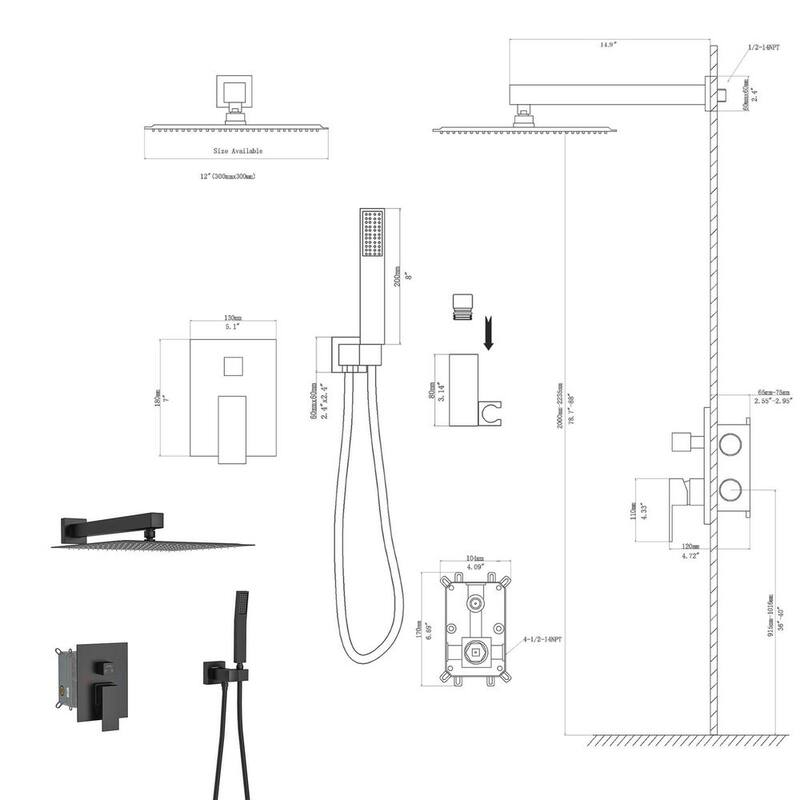 1-Spray Patterns with 1.8 GPM 12 in. Wall Mount Dual Shower Heads with Hand Shower Faucet in Matte Black