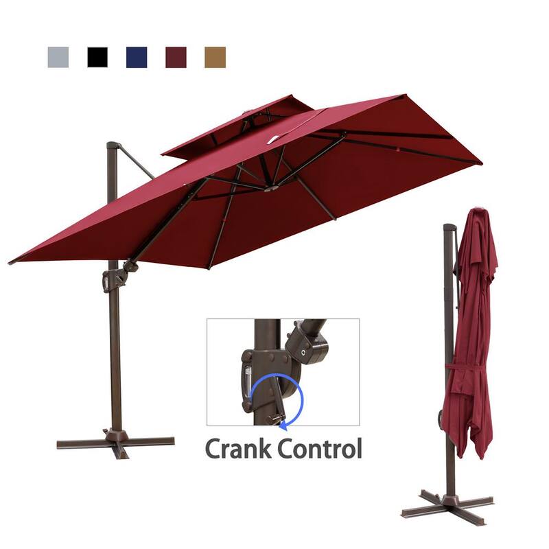 10 ft. Double Top Aluminum Cantilever Tilt Patio Umbrella in Red