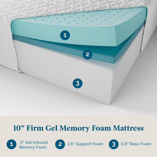 10in. Firm Gel Memory Foam Tight Top Queen Short Mattress