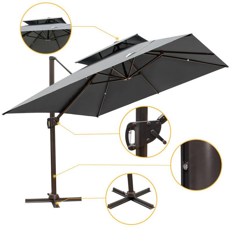 10ft. Double Top Aluminum Cantilever Tilt Patio Umbrella in Dark Gray