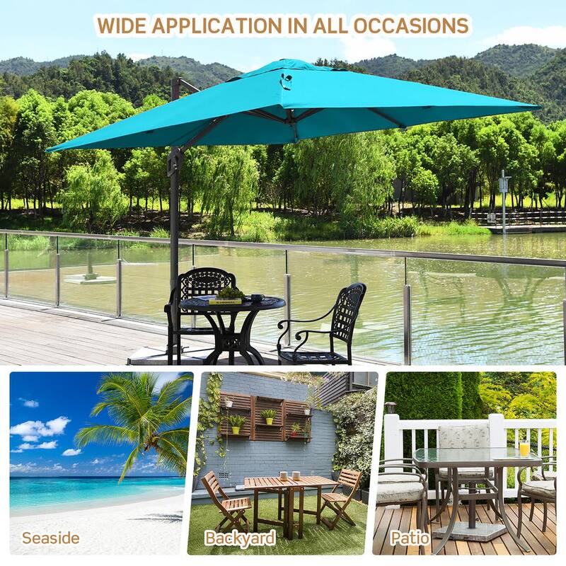 10×10 ft Aluminum Cantilever 360 Rotation Tilt Patio Umbrella in Green