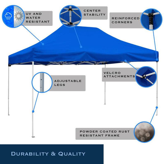 10 ft. L x 15 ft. L Royal Blue Commercial Instant Carport Canopy Pop-Up Tent Adjustable Legs