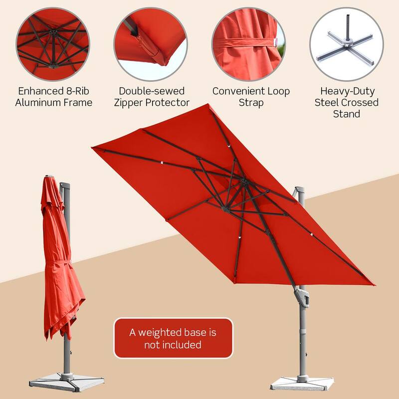 10×10 ft Aluminum Cantilever 360 Rotation Tilt Patio Umbrella in Orange