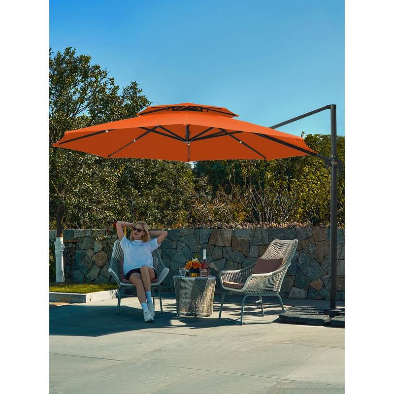 11 ft. Round Cantilever Tilt Patio Umbrella With Crank in Orange