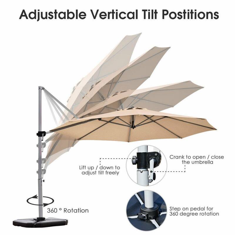 11 ft. 360 Rotation Aluminum Cantilever Tilt Patio Offset Umbrella in Beige