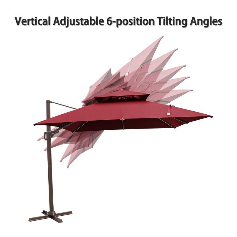 10 ft. Double Top Aluminum Cantilever Tilt Patio Umbrella in Red