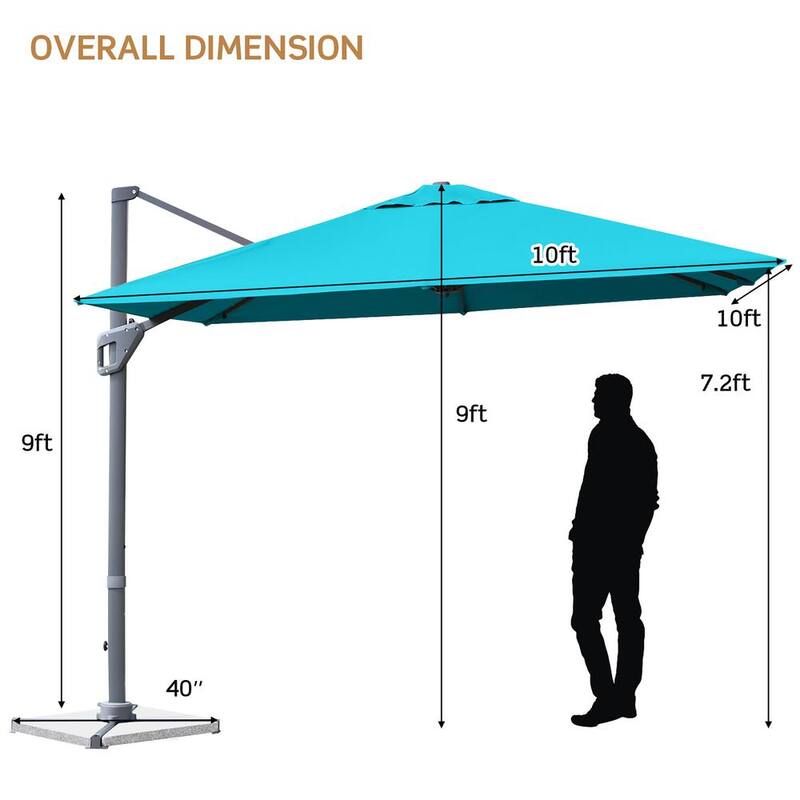 10×10 ft Aluminum Cantilever 360 Rotation Tilt Patio Umbrella in Green