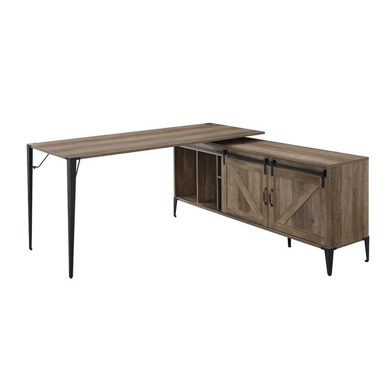 Zakwani 65 in. L-Shaped Rustic Oak and Black Wood Writing Desk with Shelves