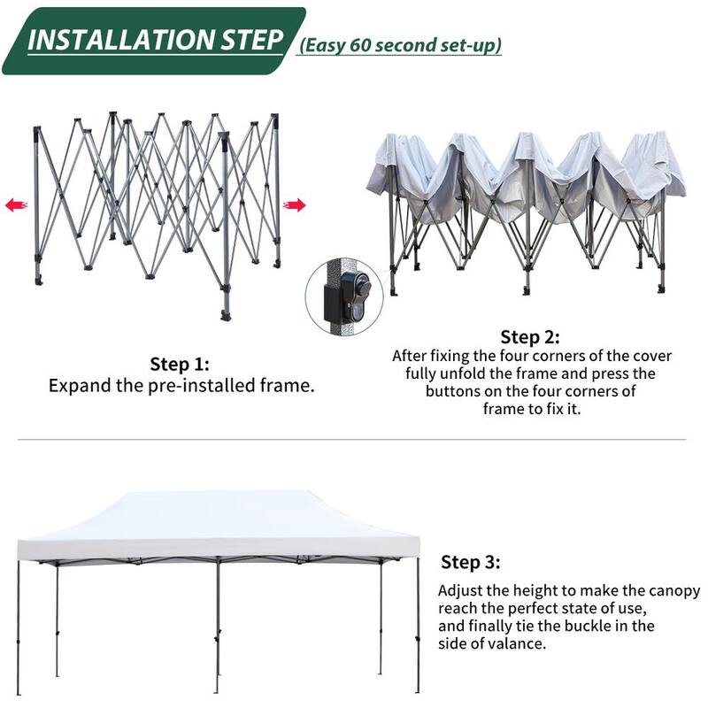 10 ft. x 20 ft. White Pop Up Canopy Tent Instant Outdoor Canopy with Roller Bag for Festival Event