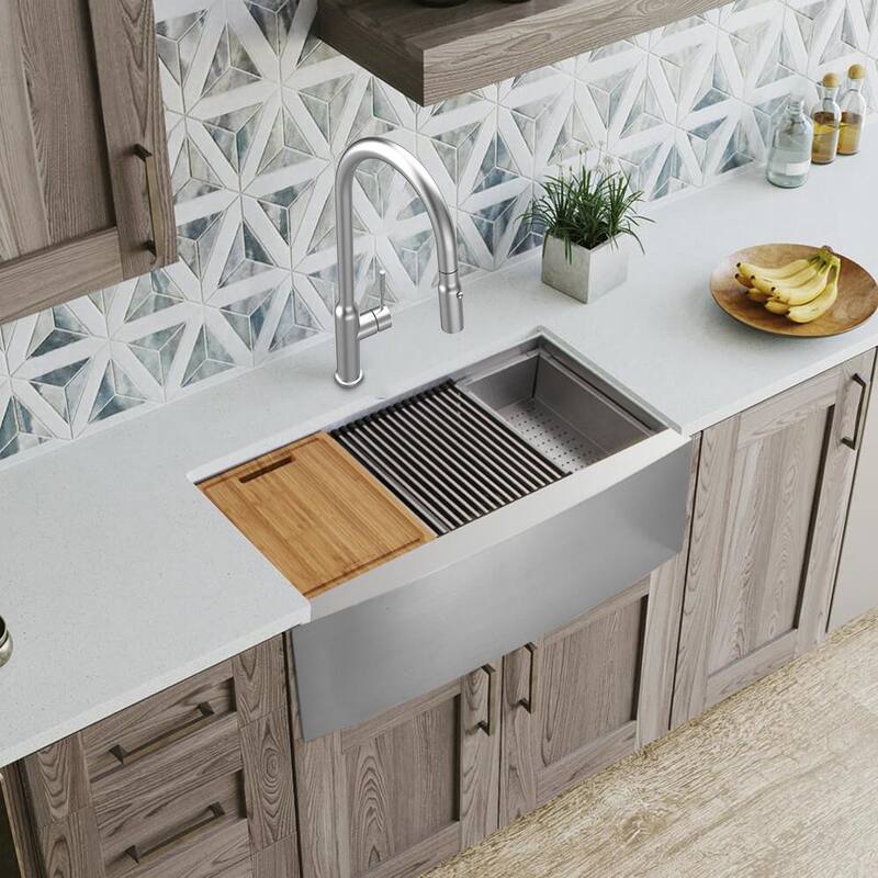 Zero Radius Farmhouse/Apron-Front 18G Stainless Steel 36 in. 50/50 Double Bowl Workstation Kitchen Sink with Accessories