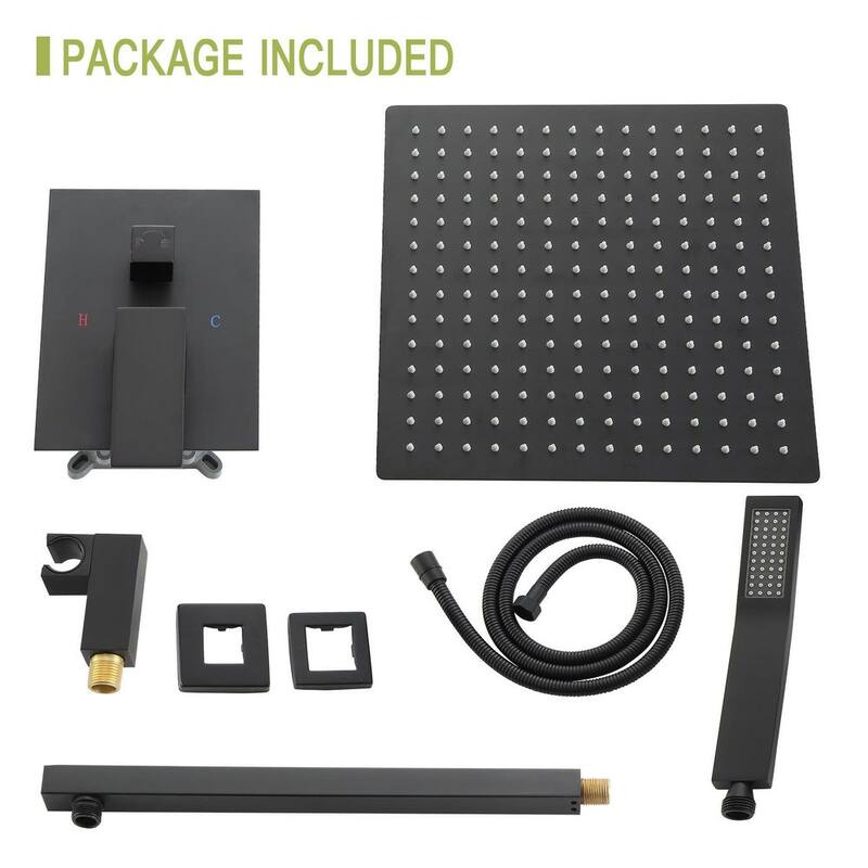 1-Spray Patterns with 1.8 GPM 12 in. Wall Mount Dual Shower Heads with Hand Shower Faucet in Matte Black