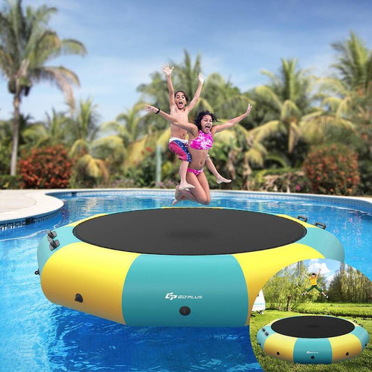 10 ft. Inflatable Water Bouncer Splash Padded Water Trampoline Yellow Green