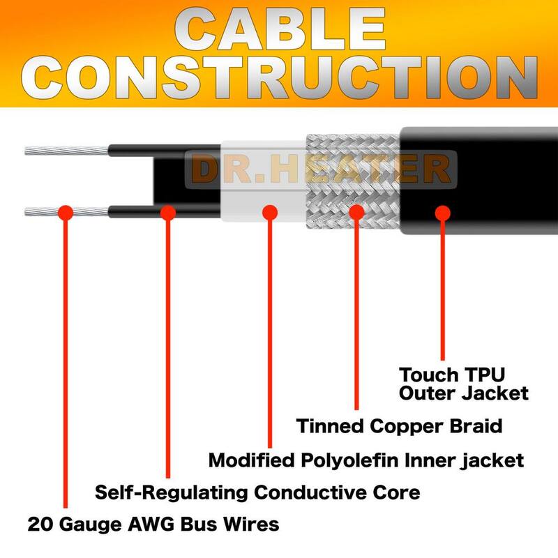 100 ft. Heating Cables for Pipes and Roof De-Icing Self-Regulating with Built-in Thermostat 120-Volt 1200-Watt