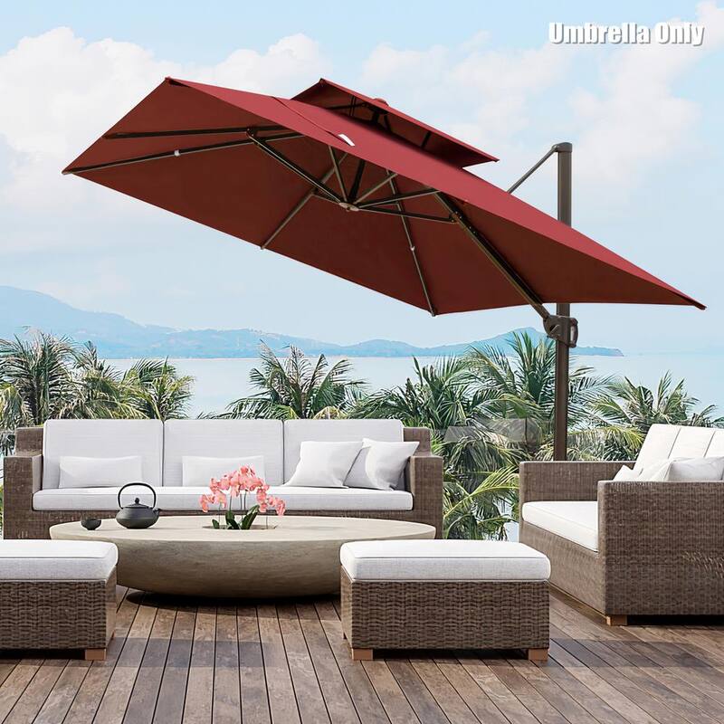 10 ft. Double Top Aluminum Cantilever Patio Umbrella in Red