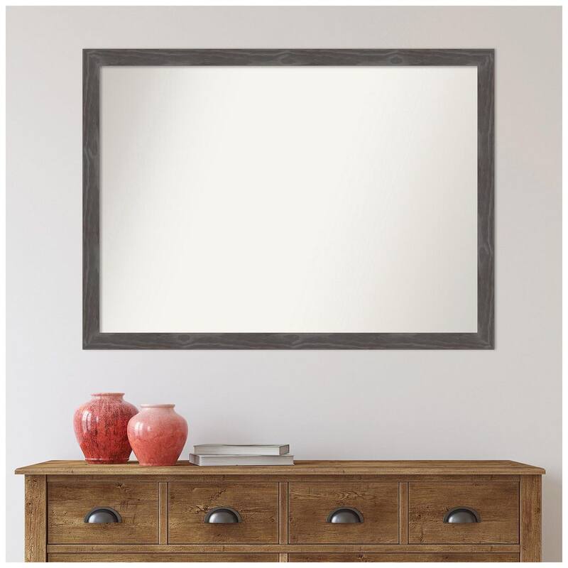 Woodridge Rustic Grey 41 in. x 30 in. Non-Beveled Farmhouse Rectangle Wood Framed Wall Mirror in Gray